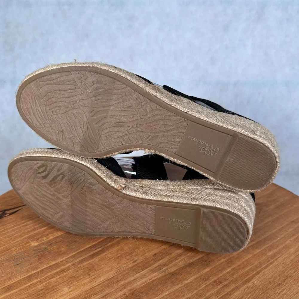 LifeStride Keaton Wedge Espadrilles Women 8.5M Black Good Crisscross Straps